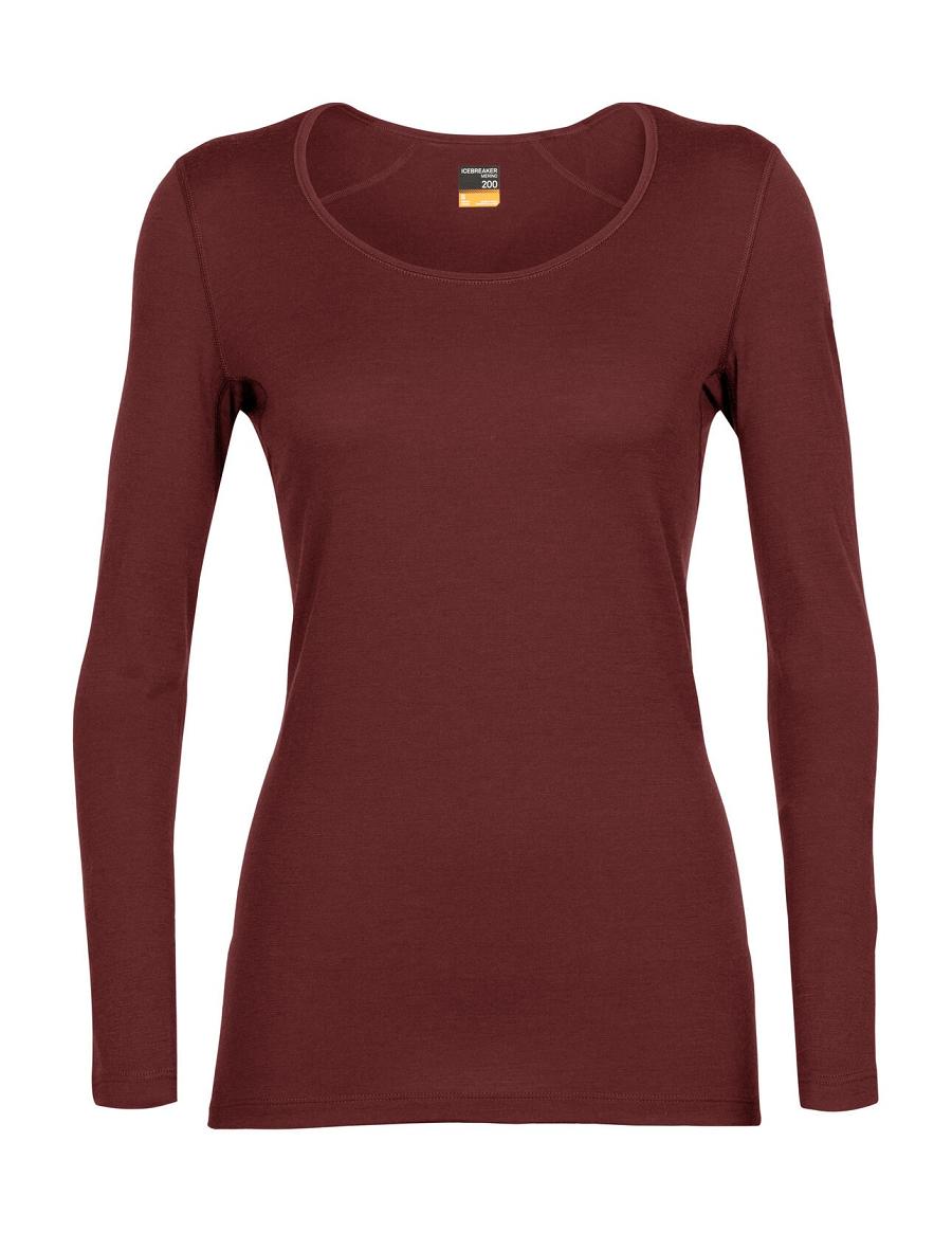 Espresso Icebreaker Merino 200 Oasis Long Sleeve Scoop Neck Thermal Top Women's Base Layers | AU 1875MQZA